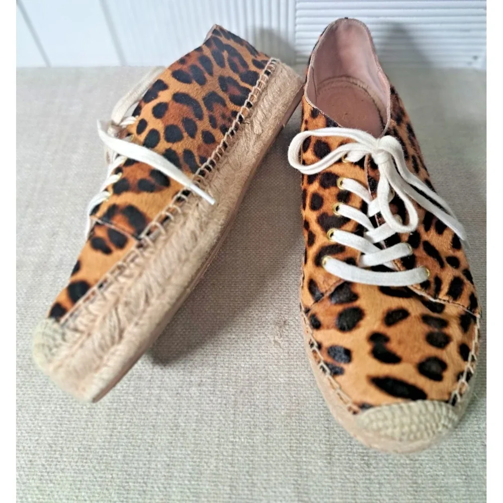 J.‎  Crew Espadrilles Size 9  Brown Animal Print  Calf Hair Lace-up